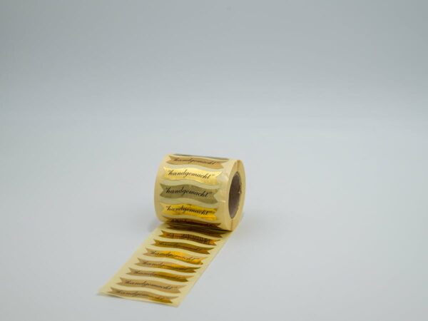 Gold-Haftetiketten ca. 60x13mm "handgemacht"